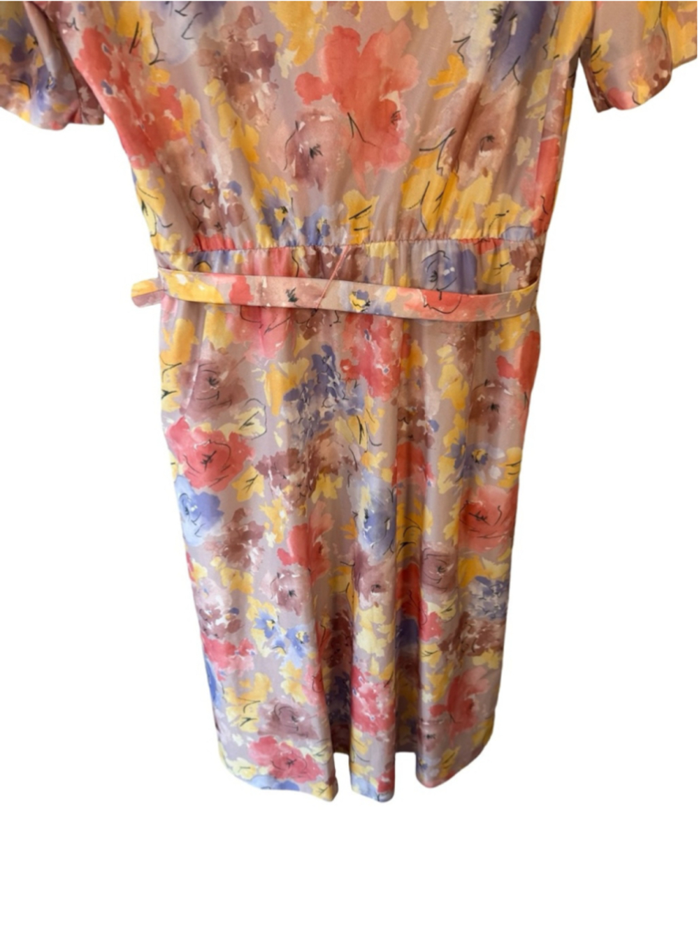 D’Allaird’s Vintage Pastel Floral Belted Midi Dress in Pink, Lavender Size L - Picture 11 of 11